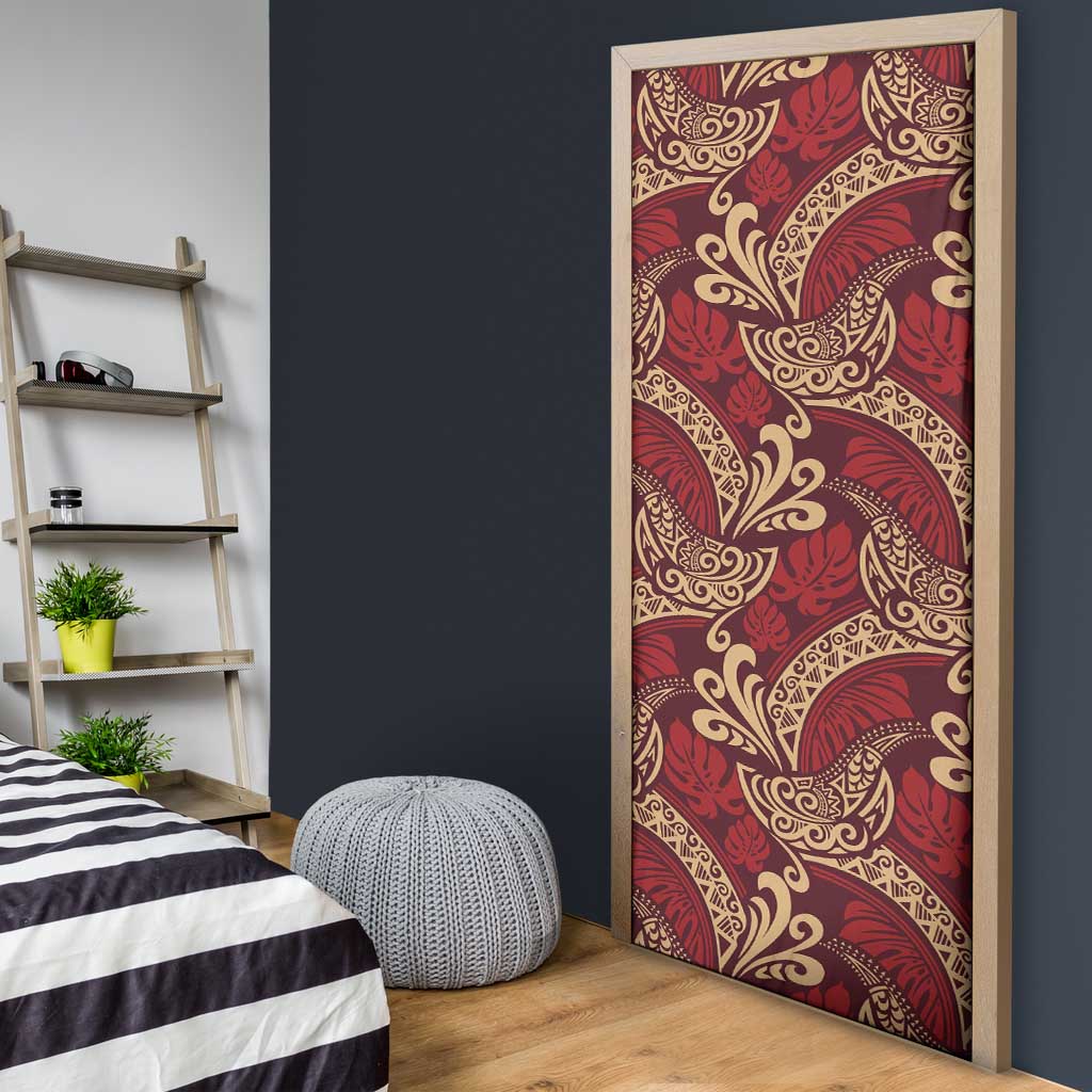 Luxury Red Monstera Door Cover Polynesian Tribal Pattern LT01 - Polynesian Pride
