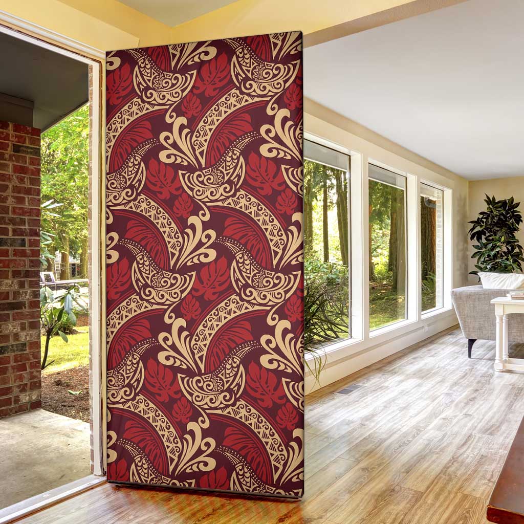 Luxury Red Monstera Door Cover Polynesian Tribal Pattern LT01 - Polynesian Pride
