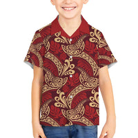 Luxury Red Monstera Family Matching Off Shoulder Short Dress and Hawaiian Shirt Polynesian Tribal Pattern - Polynesian Pride