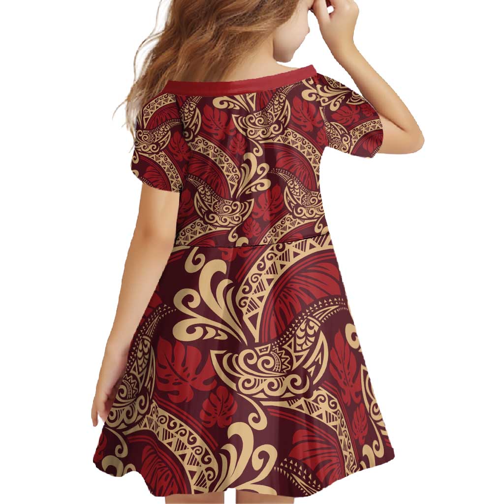 Luxury Red Monstera Family Matching Short Sleeve Bodycon Dress and Hawaiian Shirt Polynesian Tribal Pattern LT01 - Polynesian Pride
