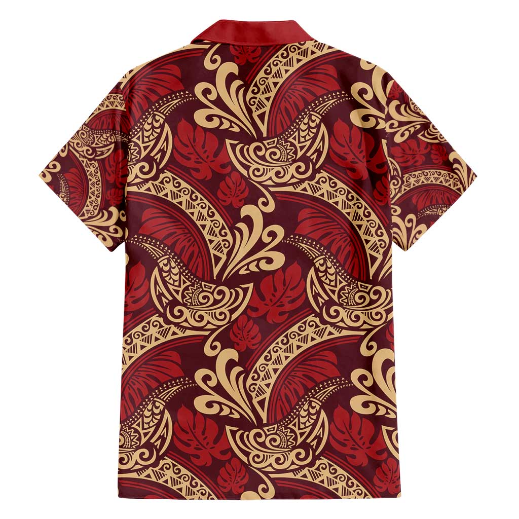Luxury Red Monstera Family Matching Short Sleeve Bodycon Dress and Hawaiian Shirt Polynesian Tribal Pattern LT01 - Polynesian Pride