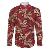 Luxury Red Monstera Family Matching Short Sleeve Bodycon Dress and Hawaiian Shirt Polynesian Tribal Pattern LT01 Dad's Shirt - Long Sleeve Red - Polynesian Pride