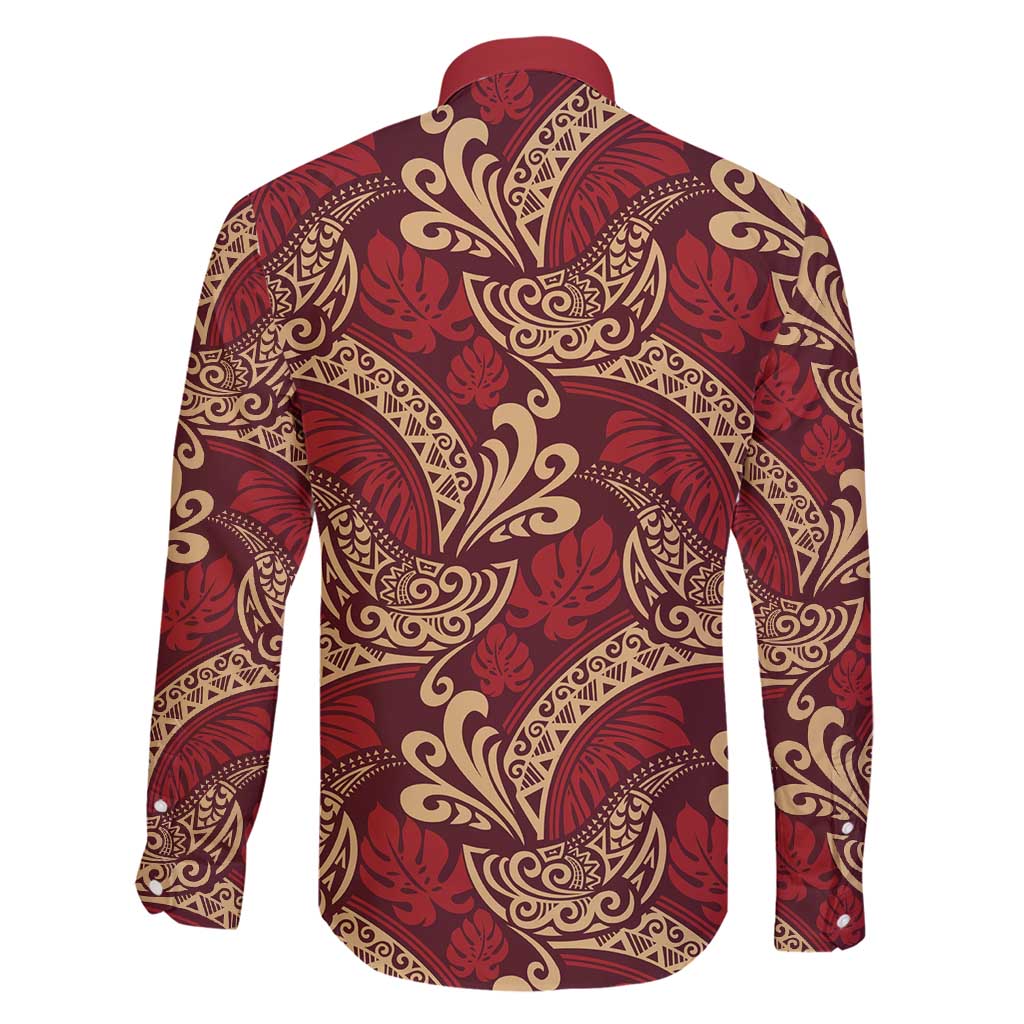 Luxury Red Monstera Family Matching Short Sleeve Bodycon Dress and Hawaiian Shirt Polynesian Tribal Pattern LT01 - Polynesian Pride