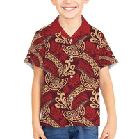 Luxury Red Monstera Family Matching Short Sleeve Bodycon Dress and Hawaiian Shirt Polynesian Tribal Pattern LT01 Son's Shirt Red - Polynesian Pride