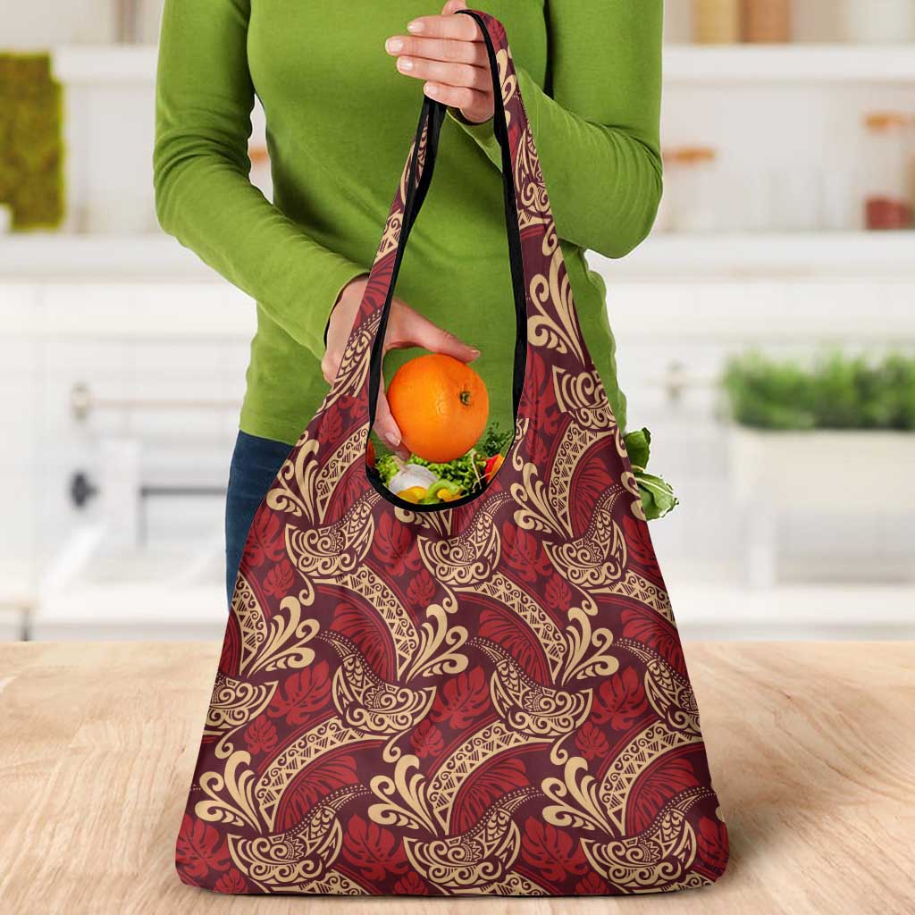 Luxury Red Monstera Grocery Bag Polynesian Tribal Pattern LT01 - Polynesian Pride
