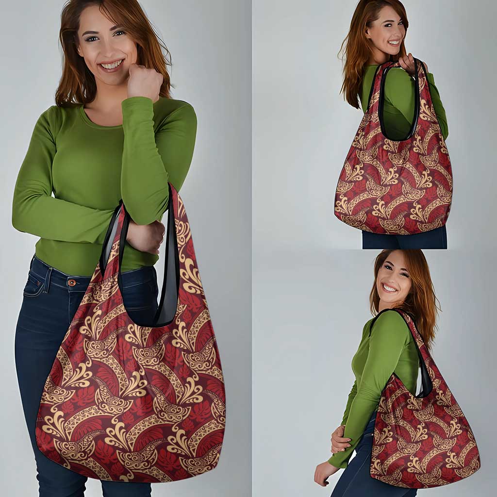 Luxury Red Monstera Grocery Bag Polynesian Tribal Pattern LT01 - Polynesian Pride