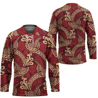 Luxury Red Monstera Hockey Jersey Polynesian Tribal Pattern - Polynesian Pride