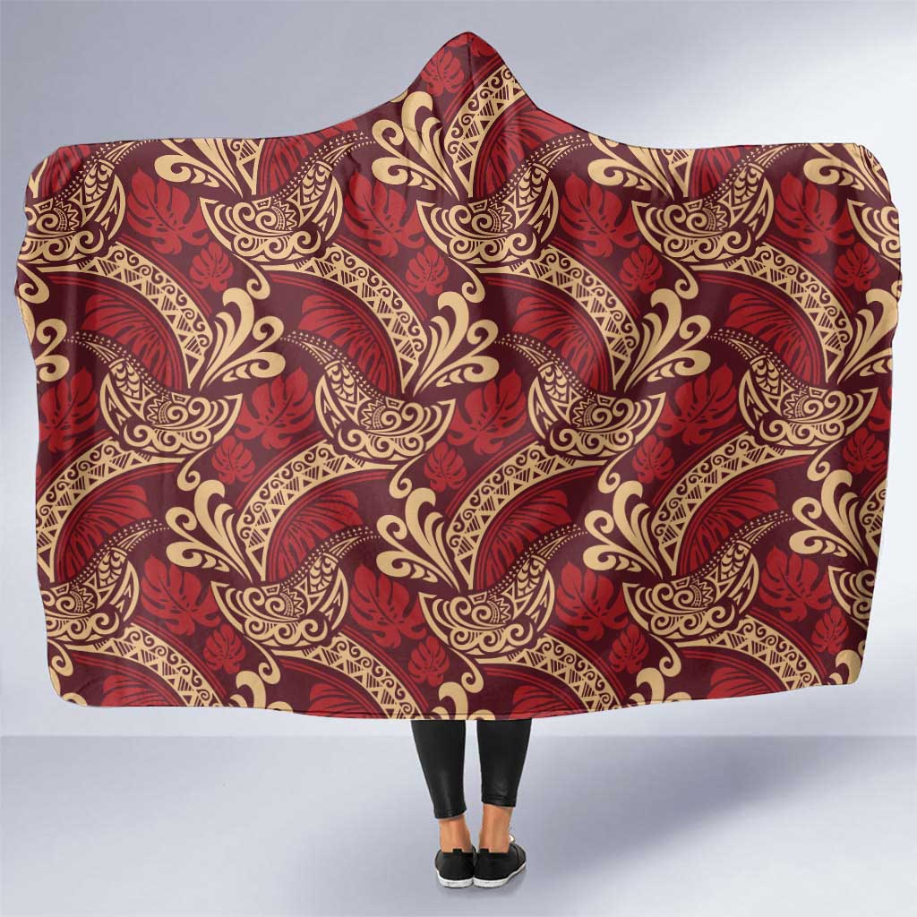 Luxury Red Monstera Hooded Blanket Polynesian Tribal Pattern LT01 One Size Red - Polynesian Pride