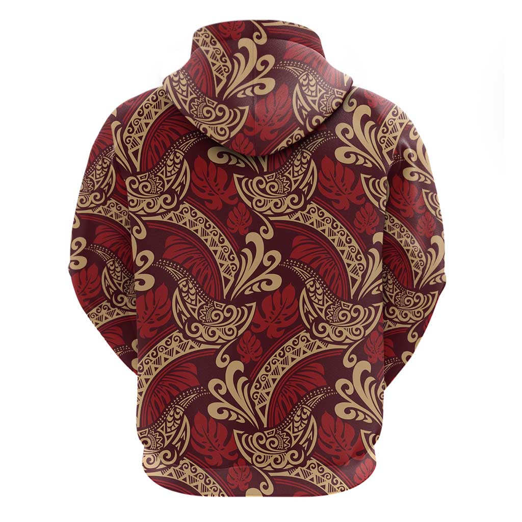 Luxury Red Monstera Hoodie Polynesian Tribal Pattern LT01 - Polynesian Pride