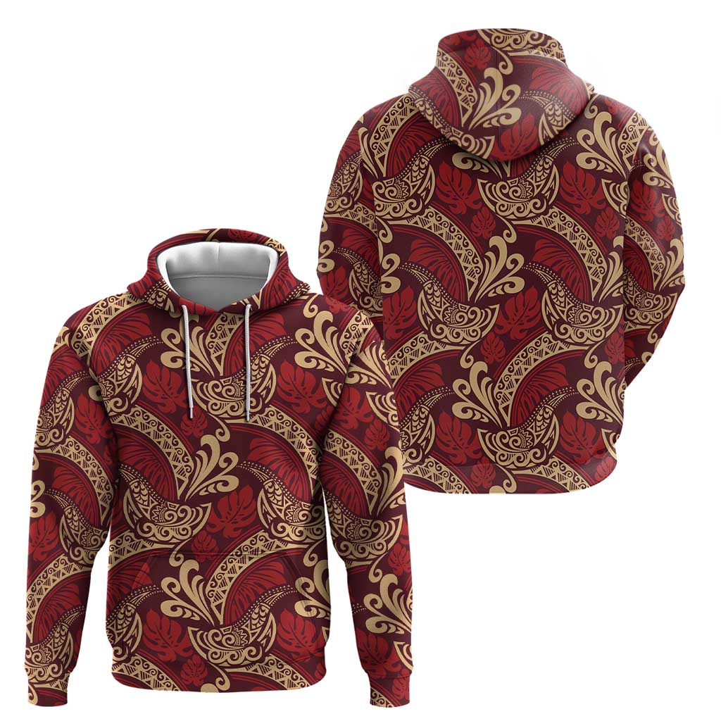 Luxury Red Monstera Hoodie Polynesian Tribal Pattern LT01 - Polynesian Pride