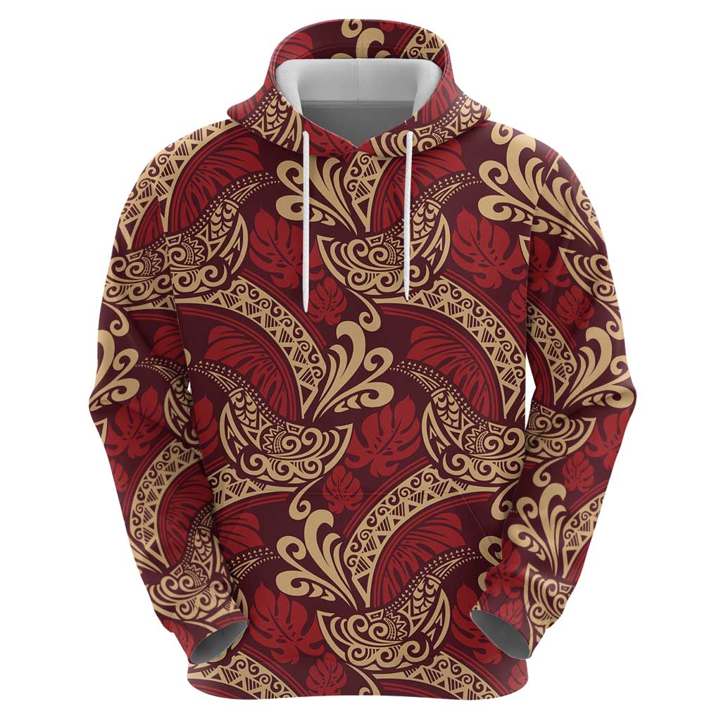 Luxury Red Monstera Hoodie Polynesian Tribal Pattern LT01 - Polynesian Pride
