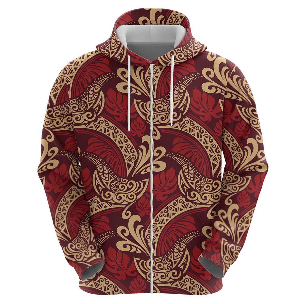 Luxury Red Monstera Hoodie Polynesian Tribal Pattern LT01 - Polynesian Pride