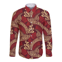 Luxury Red Monstera Long Sleeve Button Shirt Polynesian Tribal Pattern LT01 Unisex Red - Polynesian Pride