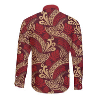 Luxury Red Monstera Long Sleeve Button Shirt Polynesian Tribal Pattern LT01 - Polynesian Pride