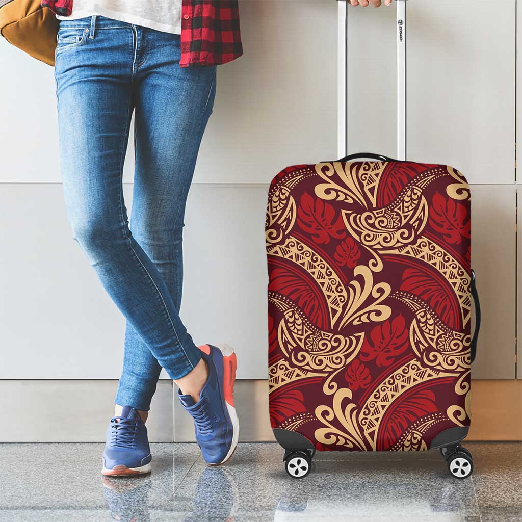 Luxury Red Monstera Luggage Cover Polynesian Tribal Pattern LT01 - Polynesian Pride