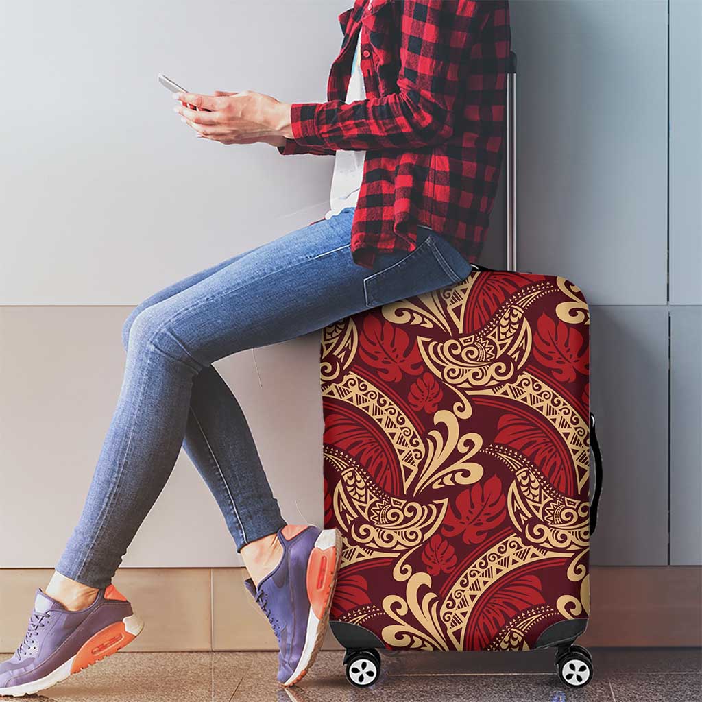 Luxury Red Monstera Luggage Cover Polynesian Tribal Pattern LT01 - Polynesian Pride