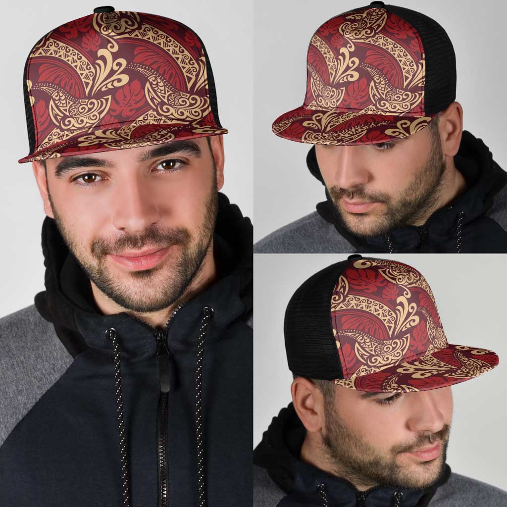 Luxury Red Monstera Mesh Trucker Cap Polynesian Tribal Pattern LT01 - Polynesian Pride