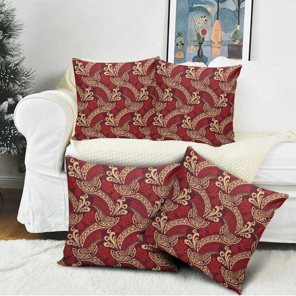 Luxury Red Monstera Pillow Cover Polynesian Tribal Pattern LT01 - Polynesian Pride