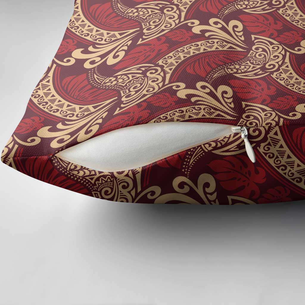 Luxury Red Monstera Pillow Cover Polynesian Tribal Pattern LT01 - Polynesian Pride