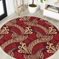 Luxury Red Monstera Round Carpet Polynesian Tribal Pattern LT01 Red - Polynesian Pride