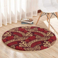 Luxury Red Monstera Round Carpet Polynesian Tribal Pattern LT01 - Polynesian Pride