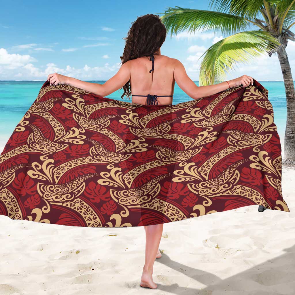 Luxury Red Monstera Sarong Polynesian Tribal Pattern LT01 - Polynesian Pride