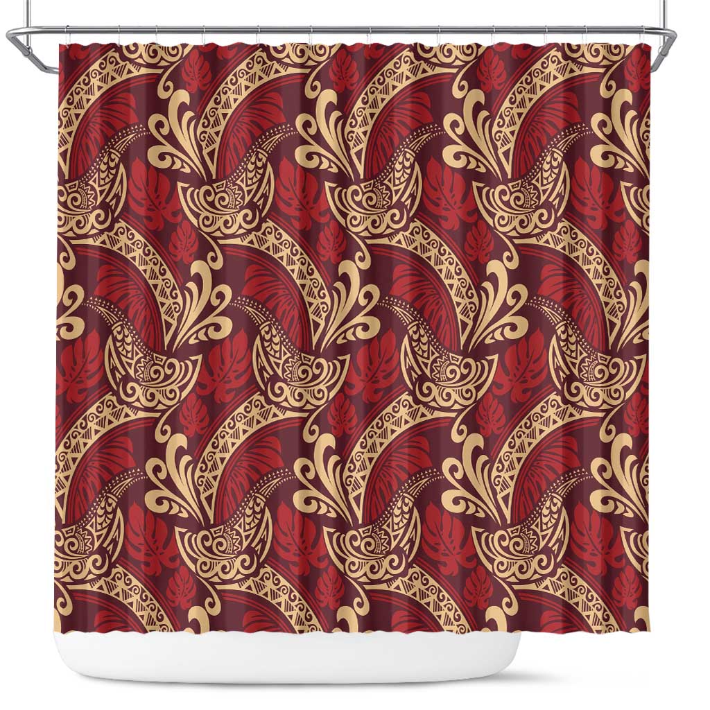 Luxury Red Monstera Shower Curtain Polynesian Tribal Pattern LT01 Red - Polynesian Pride