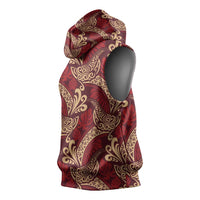 Luxury Red Monstera Sleeveless Hoodie Polynesian Tribal Pattern LT01 - Polynesian Pride