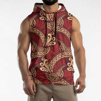 Luxury Red Monstera Sleeveless Hoodie Polynesian Tribal Pattern LT01 - Polynesian Pride