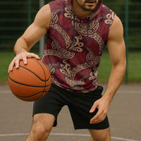 Luxury Red Monstera Sleeveless Hoodie Polynesian Tribal Pattern LT01 - Polynesian Pride