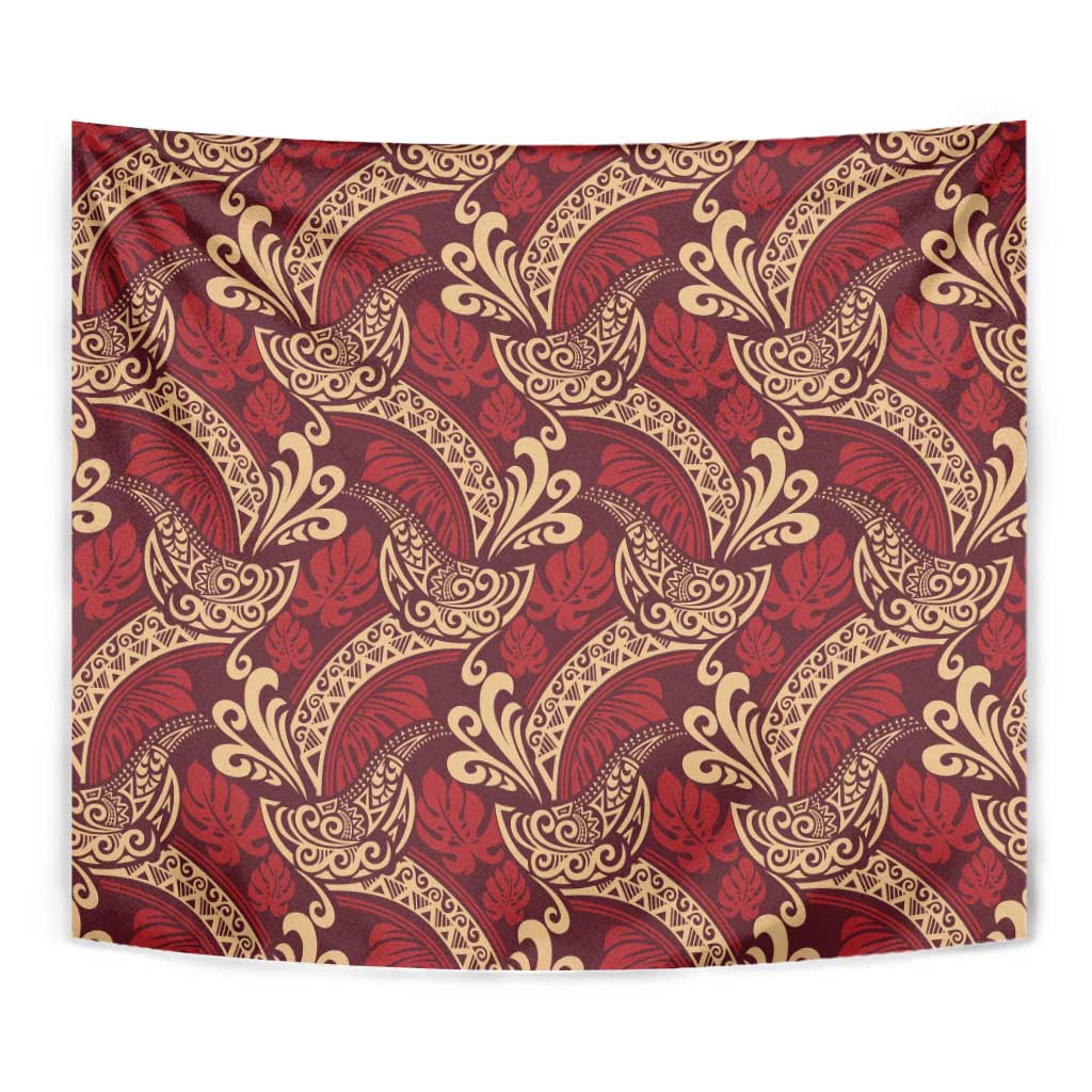 Luxury Red Monstera Tapestry Polynesian Tribal Pattern LT01 - Polynesian Pride