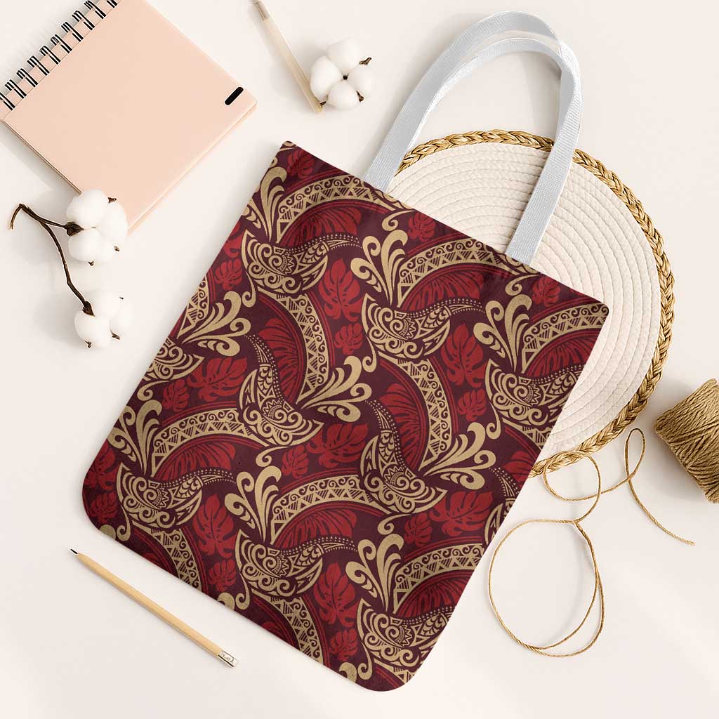 Luxury Red Monstera Tote Bag Polynesian Tribal Pattern - Polynesian Pride