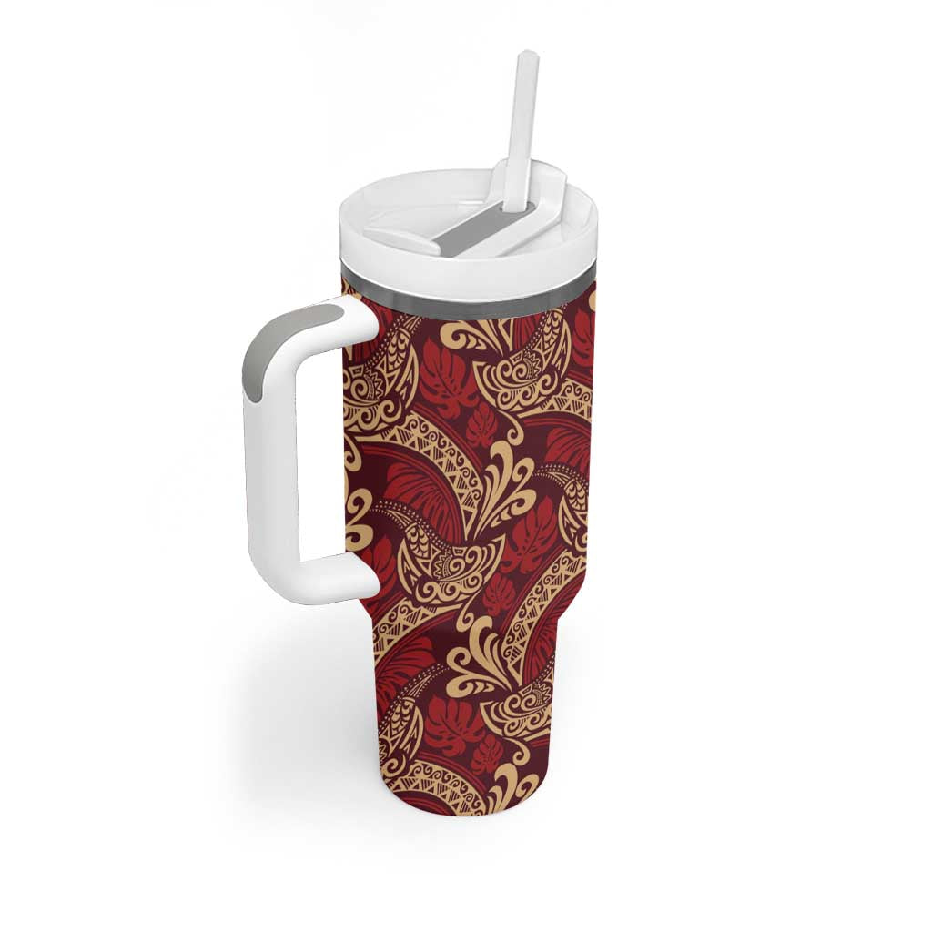 Luxury Red Monstera Tumbler With Handle Polynesian Tribal Pattern LT01 - Polynesian Pride