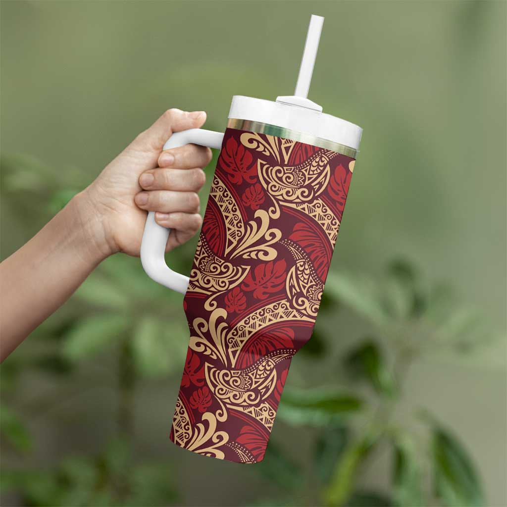 Luxury Red Monstera Tumbler With Handle Polynesian Tribal Pattern LT01 - Polynesian Pride
