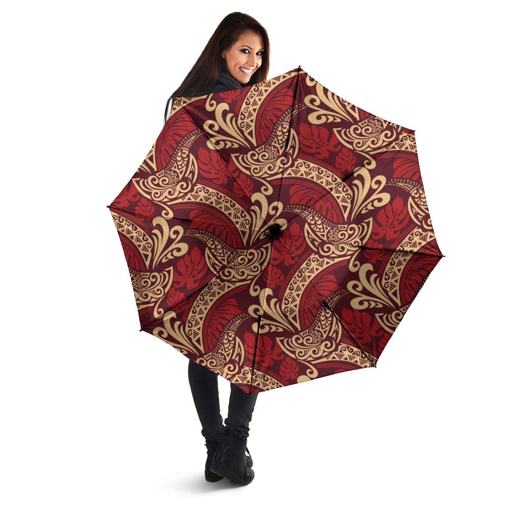 Luxury Red Monstera Umbrella Polynesian Tribal Pattern LT01 - Polynesian Pride