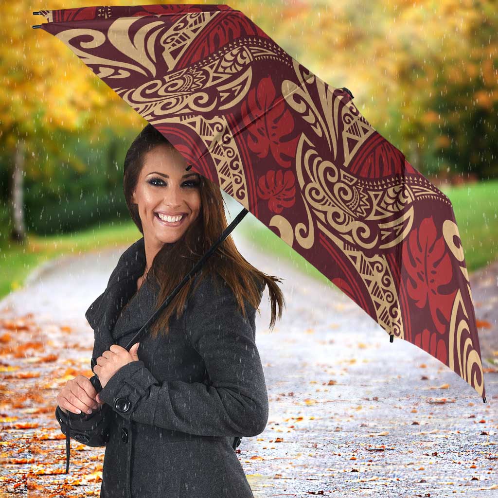 Luxury Red Monstera Umbrella Polynesian Tribal Pattern LT01 - Polynesian Pride