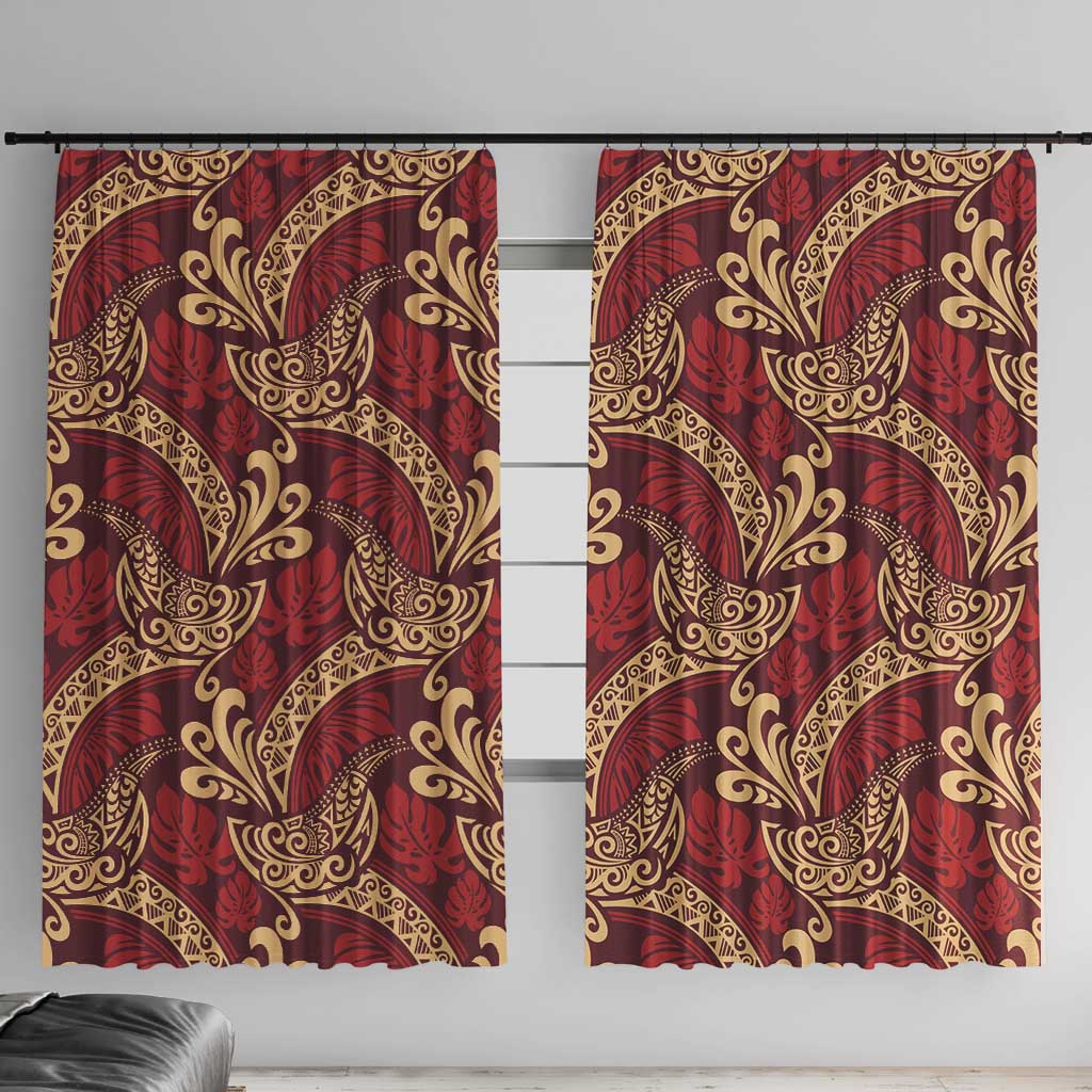 Luxury Red Monstera Window Curtain Polynesian Tribal Pattern LT01 With Hooks Red - Polynesian Pride