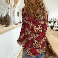 Luxury Red Monstera Women Casual Shirt Polynesian Tribal Pattern LT01 - Polynesian Pride