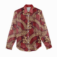 Luxury Red Monstera Women Casual Shirt Polynesian Tribal Pattern LT01 - Polynesian Pride