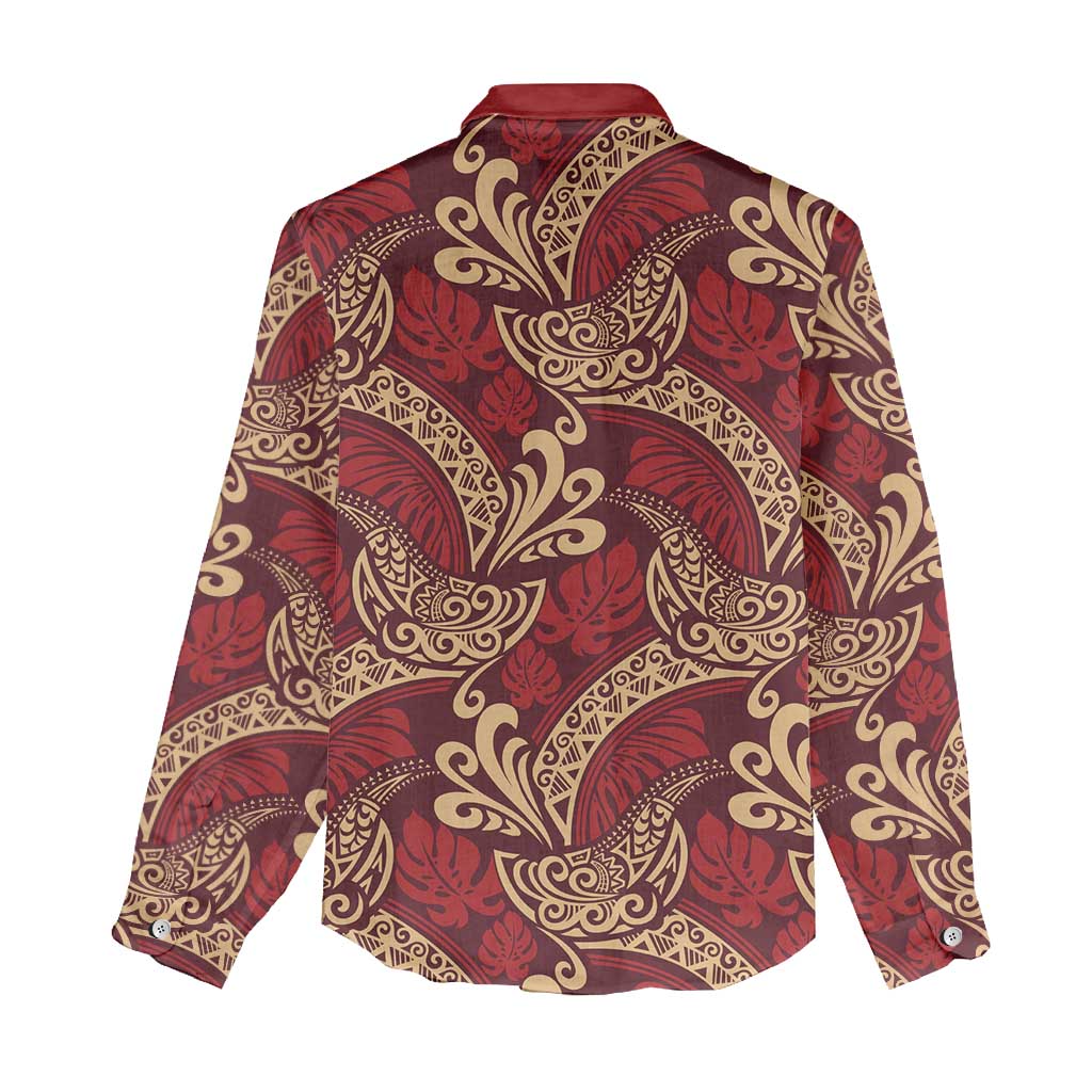 Luxury Red Monstera Women Casual Shirt Polynesian Tribal Pattern LT01 - Polynesian Pride
