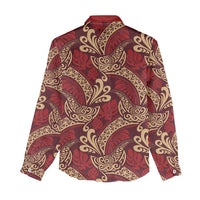 Luxury Red Monstera Women Casual Shirt Polynesian Tribal Pattern LT01 - Polynesian Pride