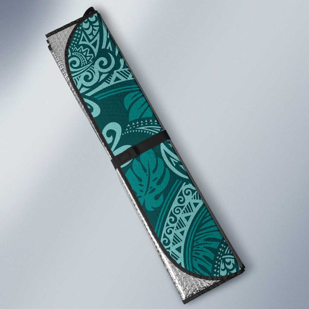 Teal Monstera Auto Sun Shade Polynesian Tribal Pattern LT01 - Polynesian Pride