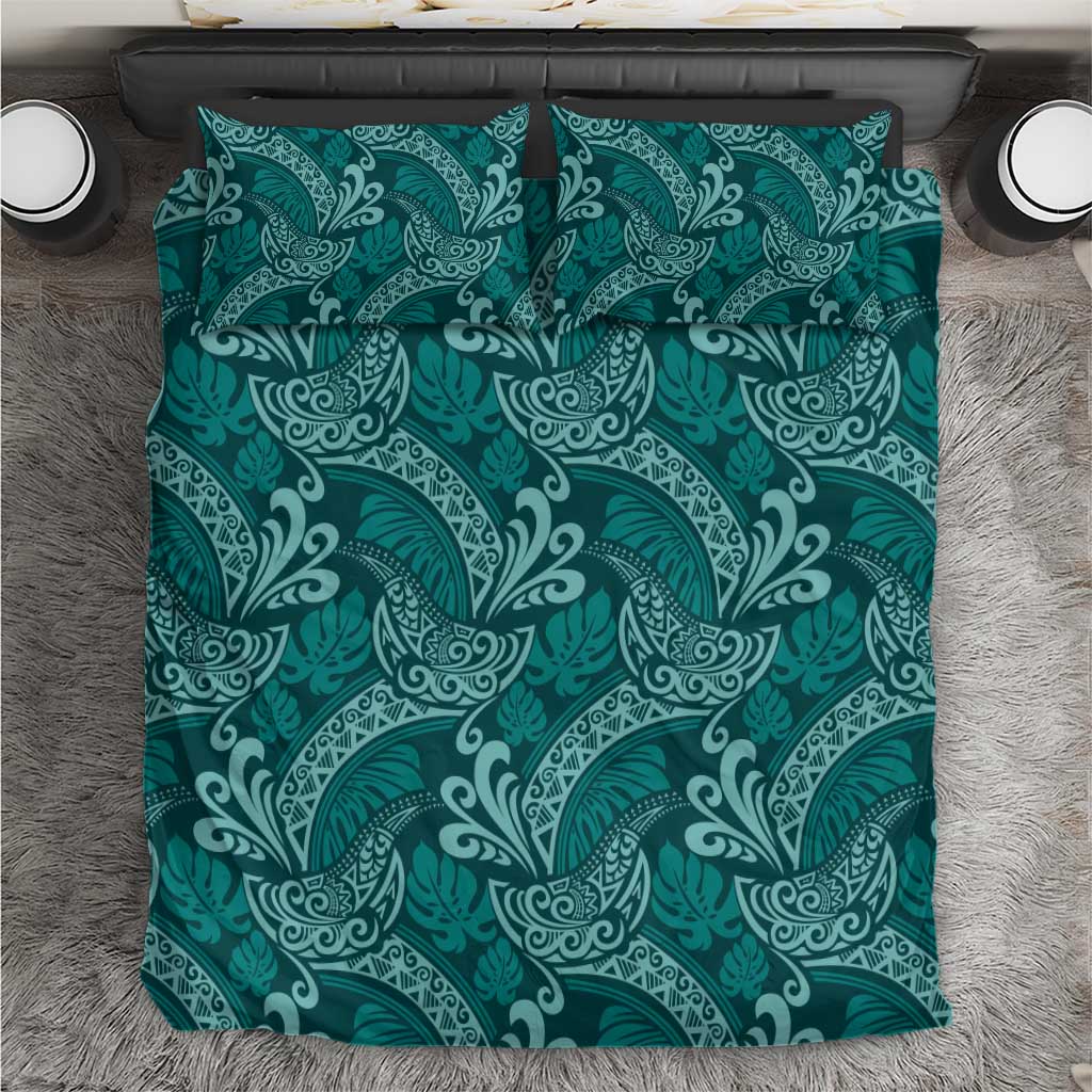 Teal Monstera Bedding Set Polynesian Tribal Pattern LT01 Teal - Polynesian Pride