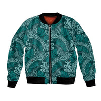 Teal Monstera Bomber Jacket Polynesian Tribal Pattern LT01 Unisex Teal - Polynesian Pride