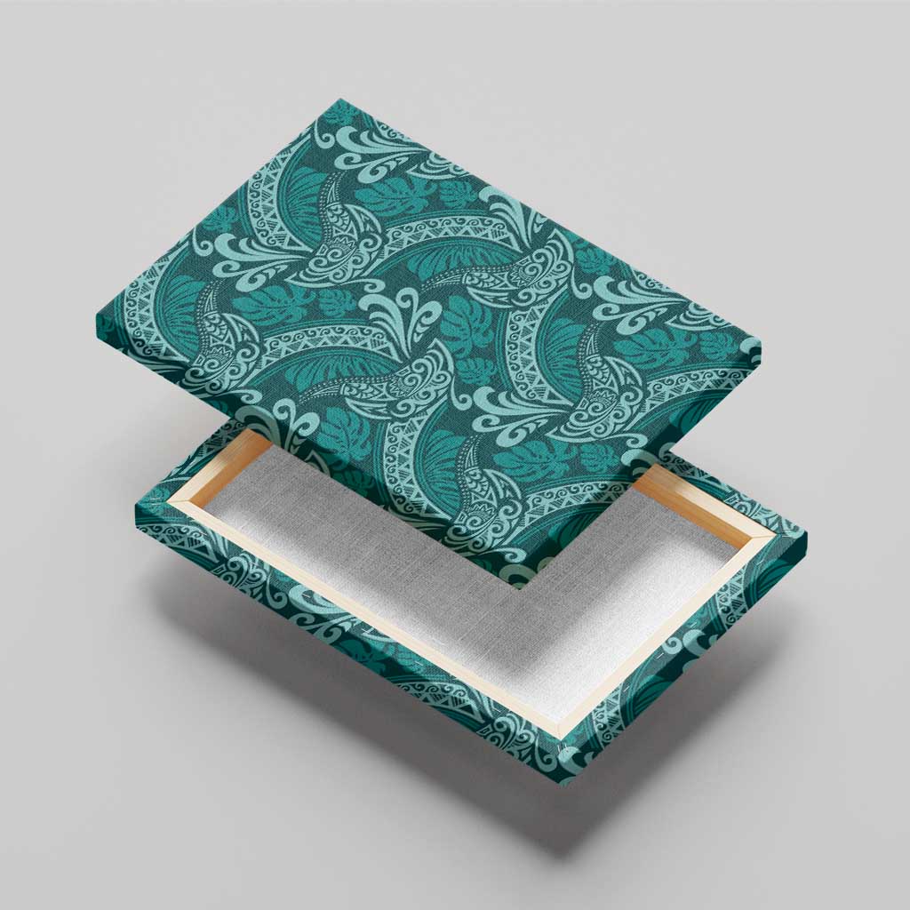 Teal Monstera Canvas Wall Art Polynesian Tribal Pattern LT01 - Polynesian Pride