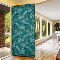Teal Monstera Door Cover Polynesian Tribal Pattern LT01 - Polynesian Pride