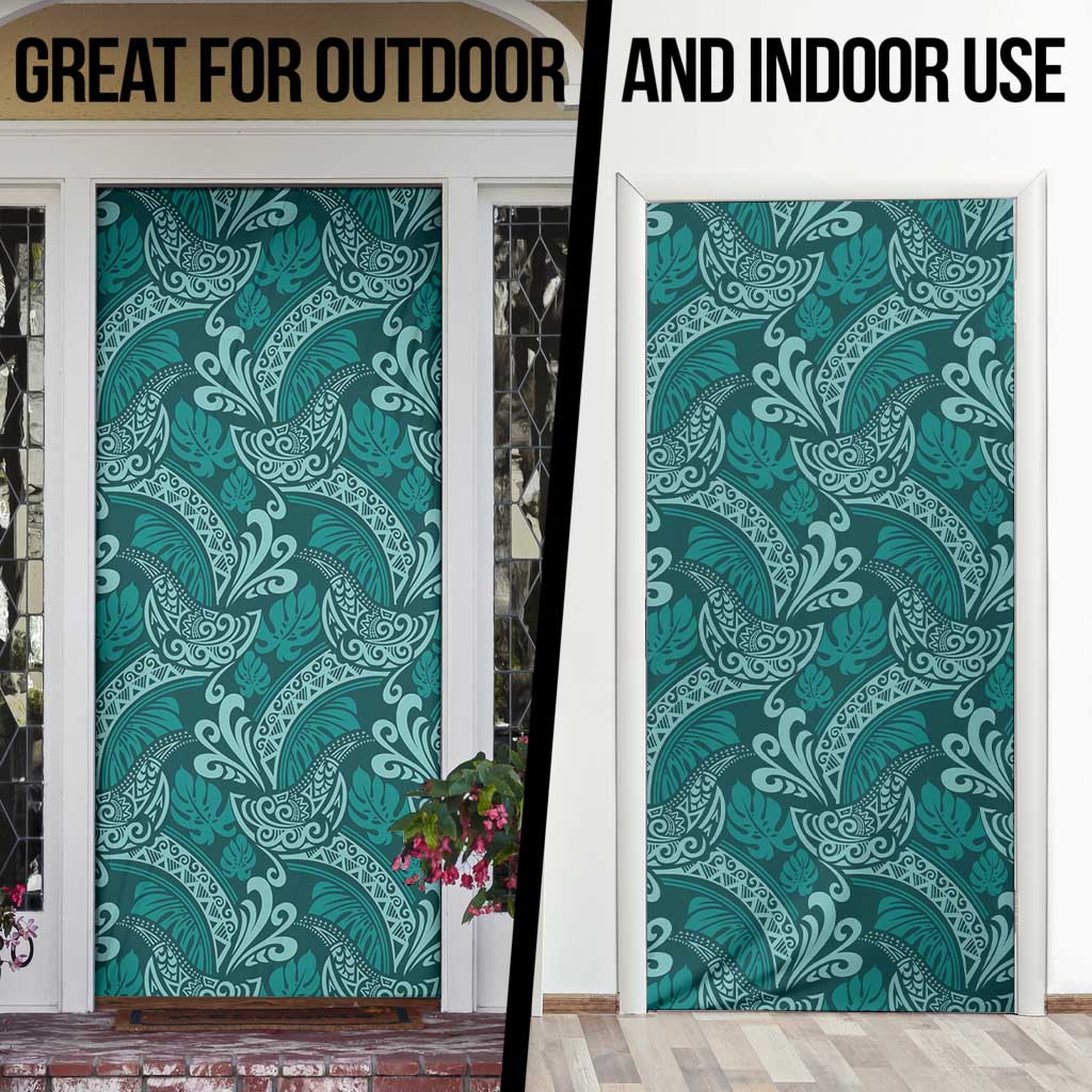 Teal Monstera Door Cover Polynesian Tribal Pattern LT01 - Polynesian Pride