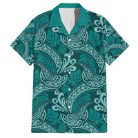 Teal Monstera Family Matching Long Sleeve Bodycon Dress and Hawaiian Shirt Polynesian Tribal Pattern - Polynesian Pride