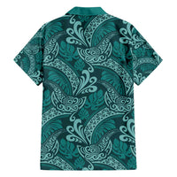 Teal Monstera Family Matching Long Sleeve Bodycon Dress and Hawaiian Shirt Polynesian Tribal Pattern - Polynesian Pride