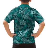 Teal Monstera Family Matching Short Sleeve Bodycon Dress and Hawaiian Shirt Polynesian Tribal Pattern LT01 - Polynesian Pride